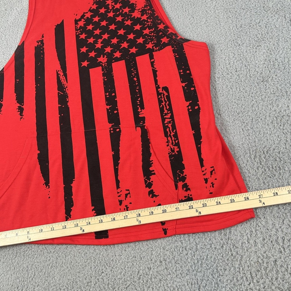 American Flag Tank Top Mens 2XL Red Hooded Sleeveless Pocket USA Patriotic Gym - Picture 12 of 15